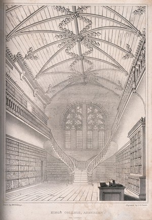 view Interior of Kings College library, Aberdeen, which also shows the architectural detail of the ceiling. Engraving by G.B. Smith after R.W. Billings.