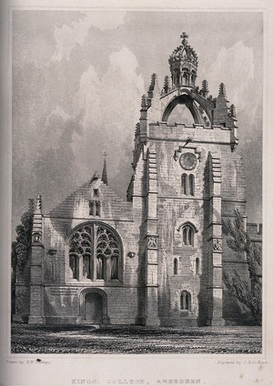 view Facade of the church at Kings College, Aberdeen. Engraving by J.H. Le Keux after R.W. Billings.