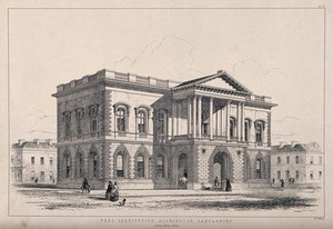 view The Peel Institution, Accrington. Lithograph by J.R. Jobbins.