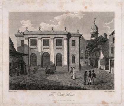 The bath house, Tunbridge Wells. Etching by Letitia Byrne, 1809, after P. Amsinck.