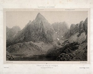 view An expedition to the mountain pass at Venasque taken from the lake. Lithograph by V. Petit after himself.