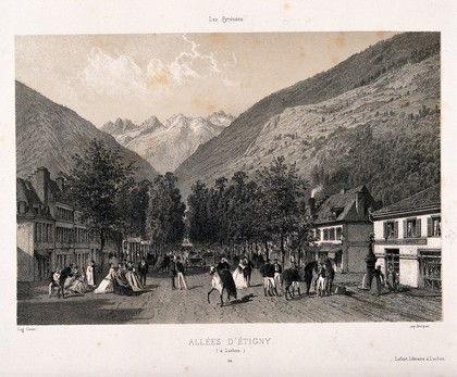 The main avenue, Allées d'Étigny, Bagnères de Luchon. Lithograph by E. Ciceri.