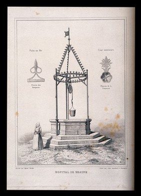 The well in a courtyard of Beaune Hospital, France. Etching by L. Gaucherel and C. Sauvageot after A. Verdier.