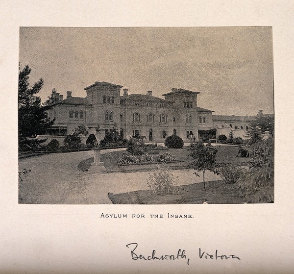 Frontal view of the insane asylum, Beechworth, Victoria (Australia). Process print.