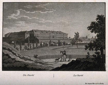 The Charité Hospital and grounds, Berlin. Aquatint.