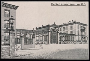 view The general hospital, Berlin. Line engraving.
