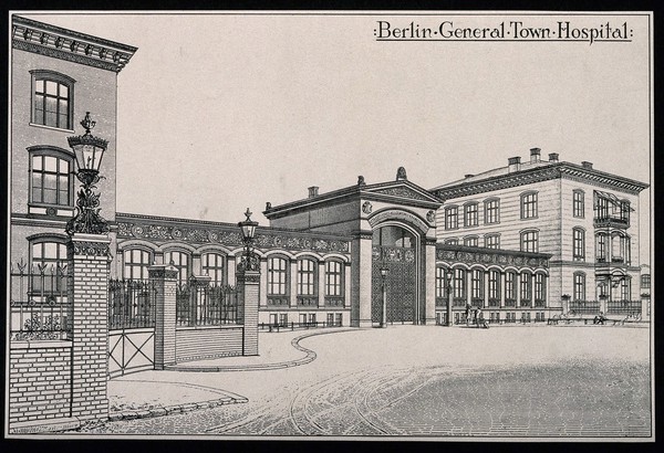 The general hospital, Berlin. Line engraving.