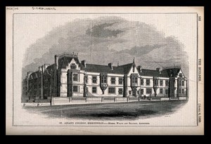 view St. Aidan's college, Birkenhead. Wood engraving by C.D. Laing.