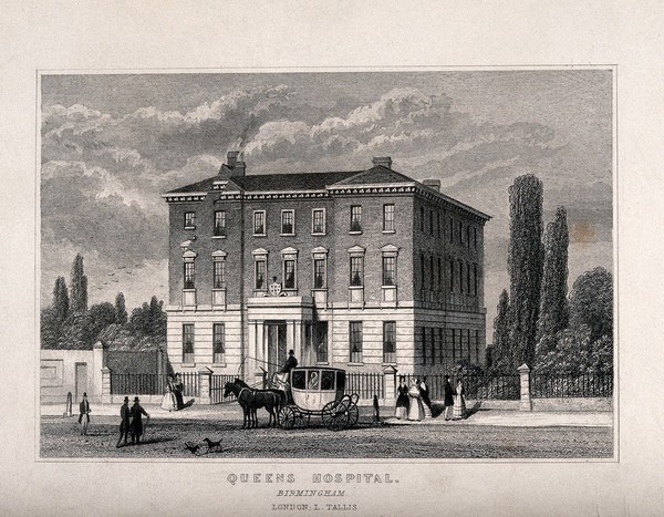 Queens hospital, Birmingham. Etching.