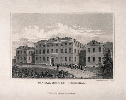 General hospital, Birmingham. Engraving by T. Radclyffe.