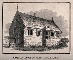 view The Grammar school, Boston, Lincolnshire. Line engraving.