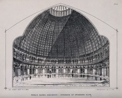 Brill's swimming bath, Brighton: interior. Lithograph by J. Drayton Wyatt after G.G. Scott.