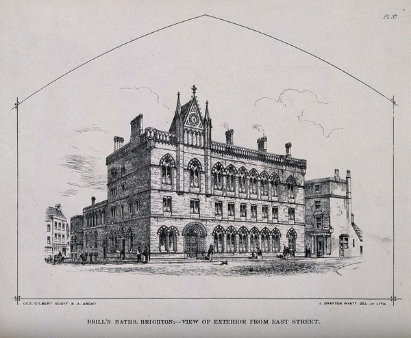 Brill's baths from East Street, Brighton. Lithograph by J. Drayton Wyatt after G.G. Scott.