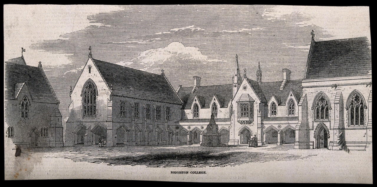 Brighton College, Brighton. Wood engraving, 1849., 1849, by George Gilbert Scott