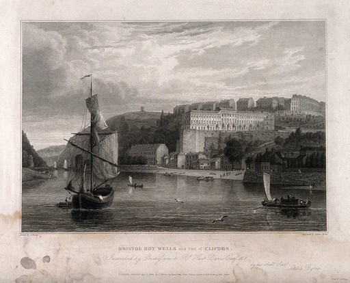 Harbour view of the hot wells, Bristol and part of Clifton. Line engraving by Letitia Byrne after J. Byrne.