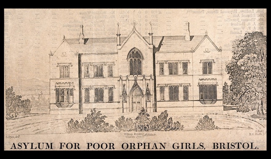 The asylum for orphan girls, Bristol. Aquatint by J. Bull and R.G. Reeve after C. Dyer and W. Brooks.