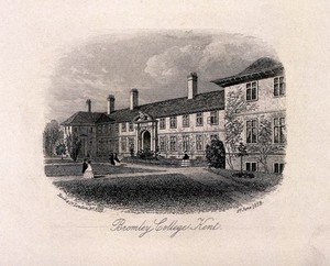 view Bromley college and grounds, Kent. Line engraving.