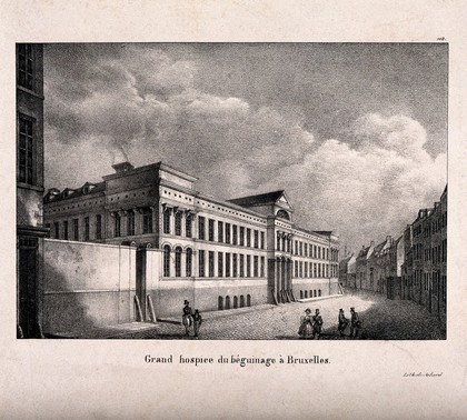 The lunatic asylum, Brussels, Belgium. Lithograph by A.M. Jobard.