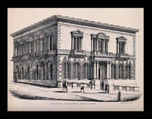 view Burnley mechanics institution. Process print after J. Green.