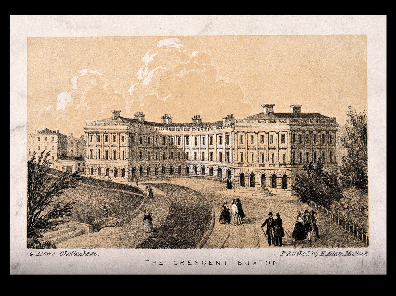 Buxton, Derbyshire: the Crescent. Lithograph by G. Rowe., by George Rowe