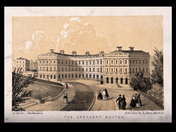 Buxton, Derbyshire: the Crescent. Lithograph by G. Rowe.