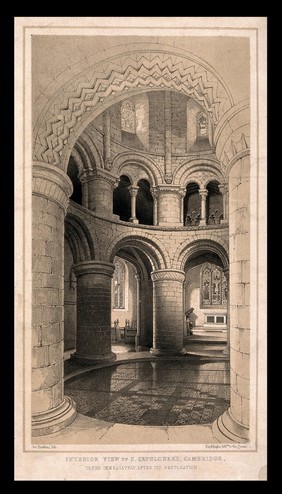 Interior view of S. Sepulchre's, Cambridge. Lithograph by G. Hawkins.