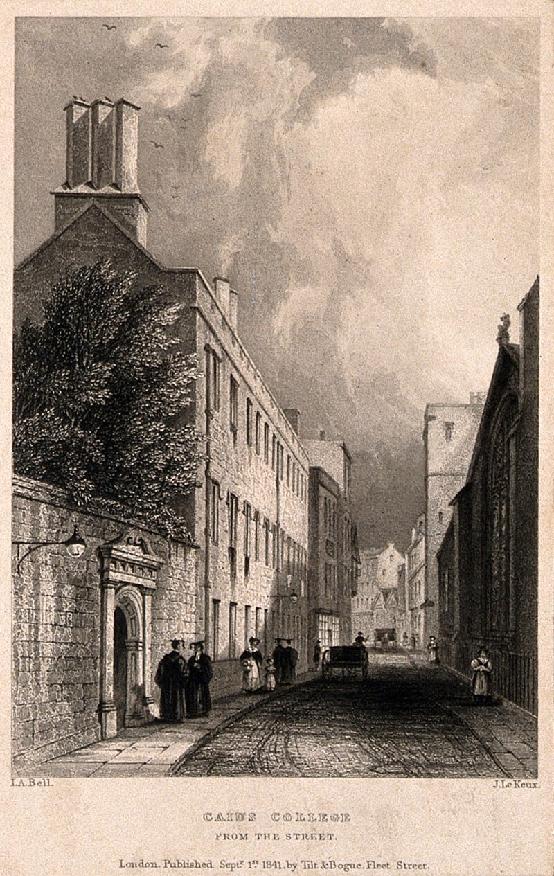 Gonville and Caius College, Cambridge. Line engraving by J. Le Keux, 1841, after J.A. Bell., 1 September 1841, by Jonathan Anderson Bell