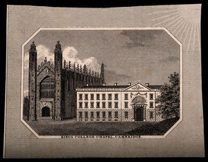 view King's College Chapel, Cambridge. Line engraving.
