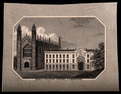 King's College Chapel, Cambridge. Line engraving.