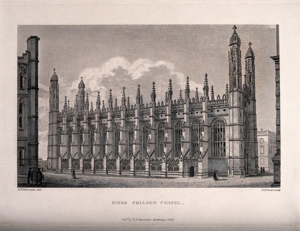 King's College Chapel, Cambridge. Line engraving by R.W. Smart, 1826, after R.B. Harraden.