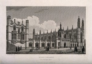 view King's College, Cambridge. Line engraving by R.W. Smart, 1827, after R.B. Harraden.