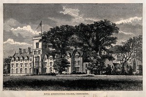 view The Royal Agricultural College, Cirencester. Wood engraving by Dalziel.