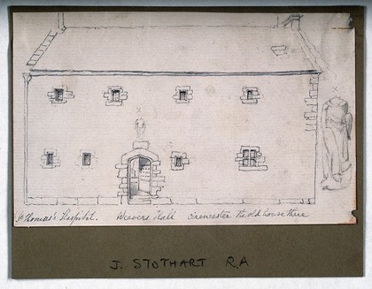 Saint Thomas's Hospital, Cirencester. Drawing by J.Stothart (?).