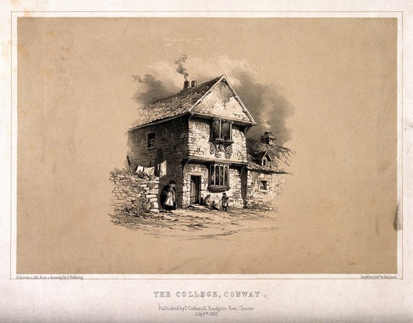 Conway College, Chester. Coloured lithograph by G. Hawkins, 1850, after G. Pickering.