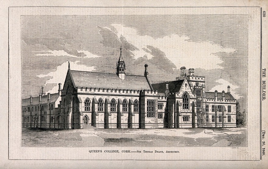 Queen's College, Cork. Wood engraving by C.D. Laing, 1848, after T. Deane.