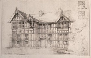 view The Hospital with architectural details, Coventry. Photolithograph by W.H. Bidlake, 1884.