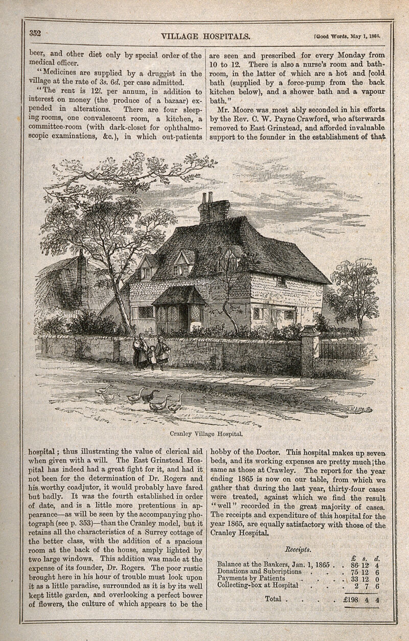 Cranley Village Hospital, Surrey. Wood engraving by J. Swain, 1866., 1 May 1866, by Joseph Swain