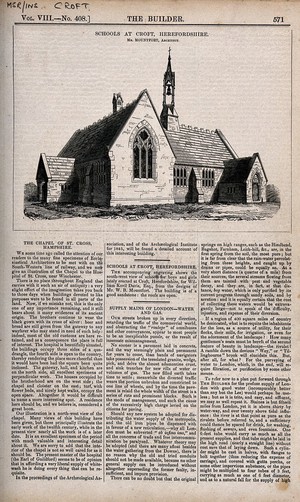 view Croft Schools, Herefordshire. Wood engraving after Mountfort, 1850.