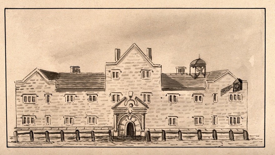 Holy Trinity or New Whitgift Hospital, Croydon, Surrey. Pen and ink drawing.