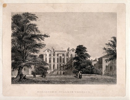 Addiscomb College and grounds, Croydon, Surrey. Line engraving by H. Wallis after E. Pritchett.