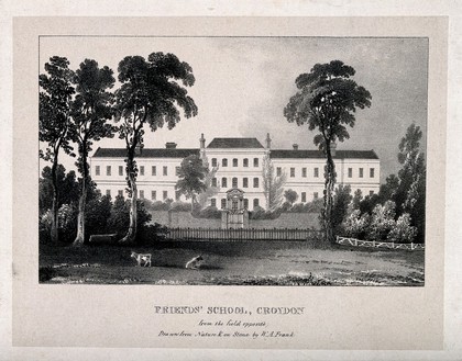 Friend's School and the field opposite, Croydon, Surrey. Lithograph by W.A. Frank after himself.