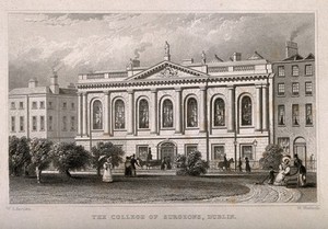 view The College of Surgeons, Dublin, Ireland. Steel engraving by W. Woolnoth after W.H. Bartlett.