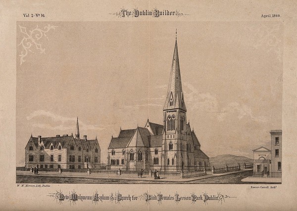 The New Molyneux Church and Asylum for Blind Females, Dublin, Ireland. Transfer lithograph by W.M. Morrison, 1860, after R. Carroll.