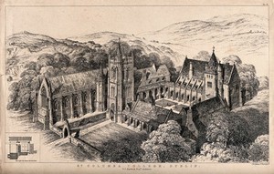 view St. Columba College, Dublin, Ireland. Transfer lithograph by J.R. Jobbins after P.C. Hardwick.