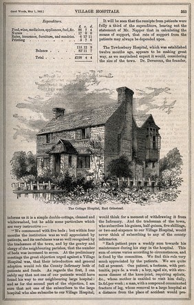 The Cottage Hospital, East Grinstead, Sussex. Wood engraving by Swain, 1866.