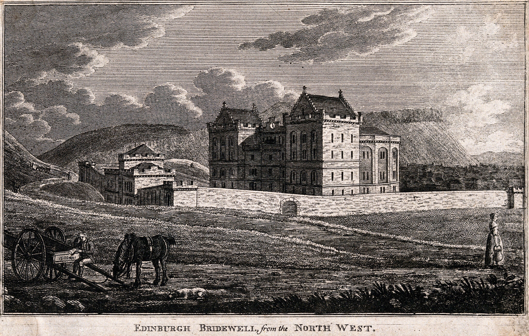 Bridewell Prison, Edinburgh, Scotland. Line engraving.