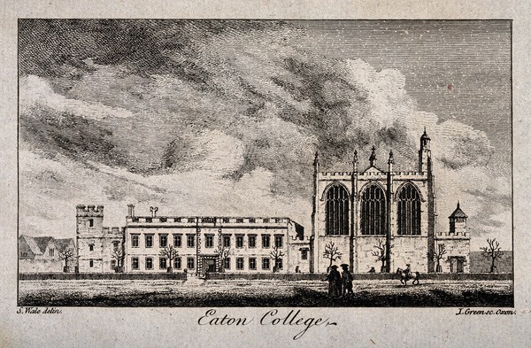 Eton College and chapel. Etching by J. Green after S. Wale.