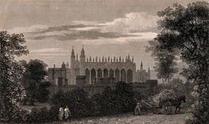 view Figures on the path to Eton College, Berkshire. Line engraving.