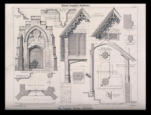view Ewelme Hospital, Oxford: architectural details and floor plans. Transfer lithograph by J.R. Jobbins, 1858, after F.T. Dollman.