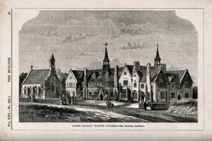 view The Exeter Diocesan Training College. Wood engraving by W.E. Hodgkin after R. Barrow after J. Hayward.